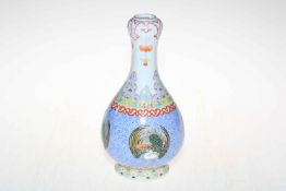 Chinese garlic vase, having four bird roundels on blue patterned ground, 23cm.