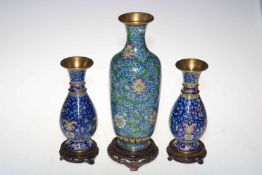Three Cloisonné vases, the large vase bearing label JINGFA and 30cm high,