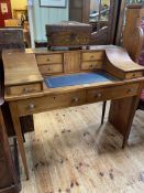 Georgian mahogany and satinwood line inlaid eight drawer ladies writing desk with draw out leather
