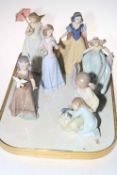 Collection of six Lladro figures including American Love 6153, Disney and Afternoon Promenade 7637.