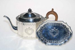 George III silver teapot and stand, with engraved/bright cut decoration,