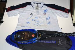 Tim Henman signed racket and bag and Team GB signed polo shirt.