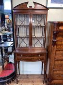 Edwardian mahogany and line inlaid display cabinet having two astragal glazed doors above a
