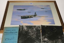 WWII Luftwaffe aerial reconnaissance photos, 1944 Wellington manual and framed print.