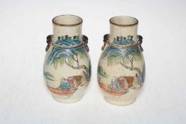 Pair of Chinese crackle glazed vases, decorated with boating scenes.