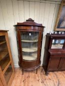 Edwardian mahogany and line inlaid bow front vitrine, 187cm by 86cm by 185cm.