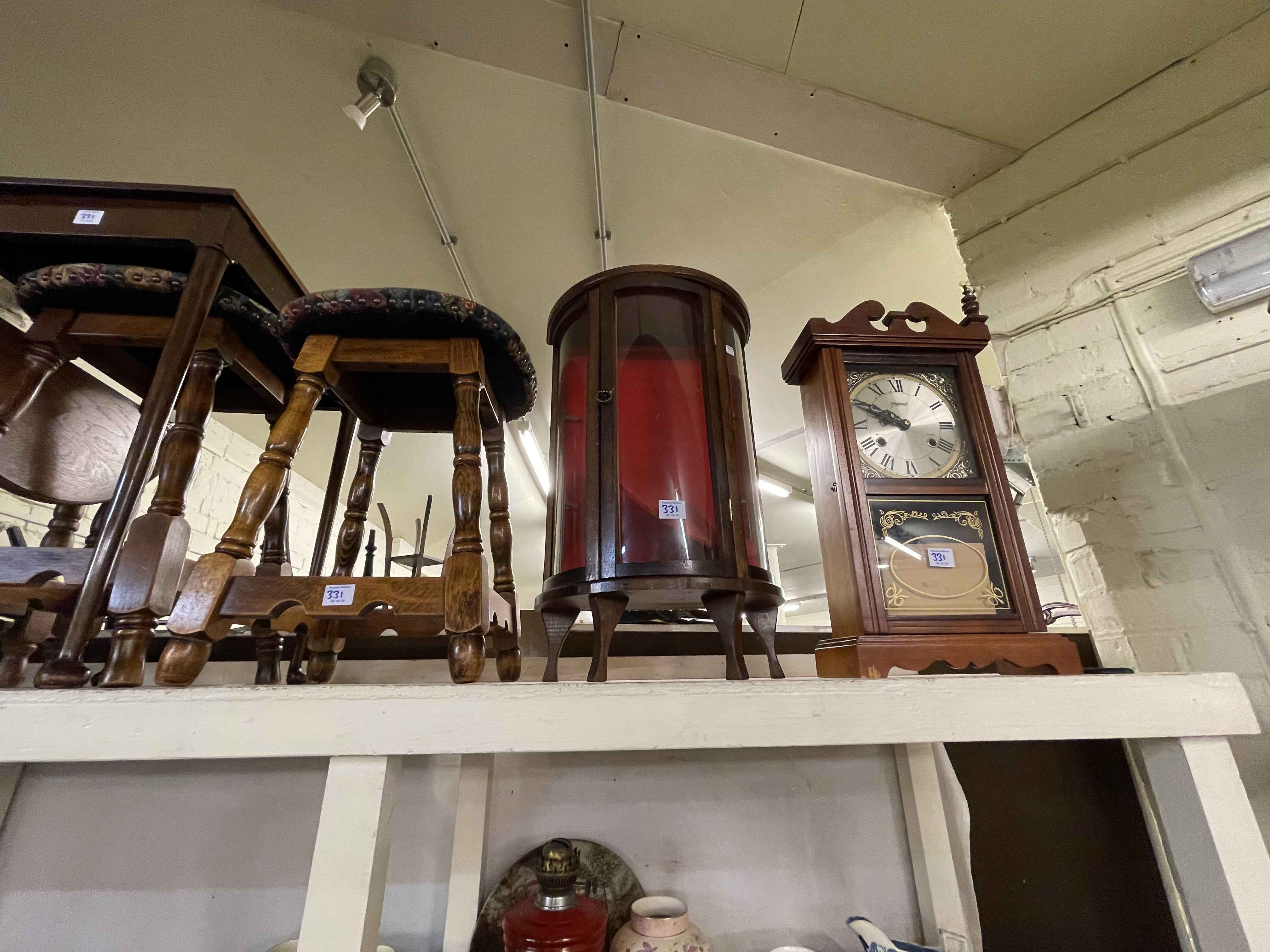 Nest of three ball and claw leg tables, small pedestal table, mantel clock, small bow front cabinet, - Image 2 of 3