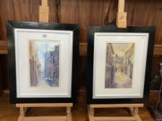 Greta Coates, Darlington Street Scenes, watercolour, 26cm by 15cm, framed (a pair).