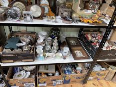 Silver plated wares, Chinese pieces, pair bisque plaques, two boxes of souvenir dolls, etc.