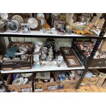 Silver plated wares, Chinese pieces, pair bisque plaques, two boxes of souvenir dolls, etc.