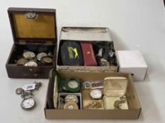 Large collection of pocket and wristwatches including silver watch with albert and Waltham gold