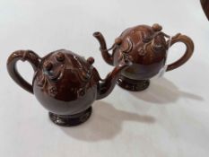 Two 19th Century Spode Cadogan brown glazed teapots.
