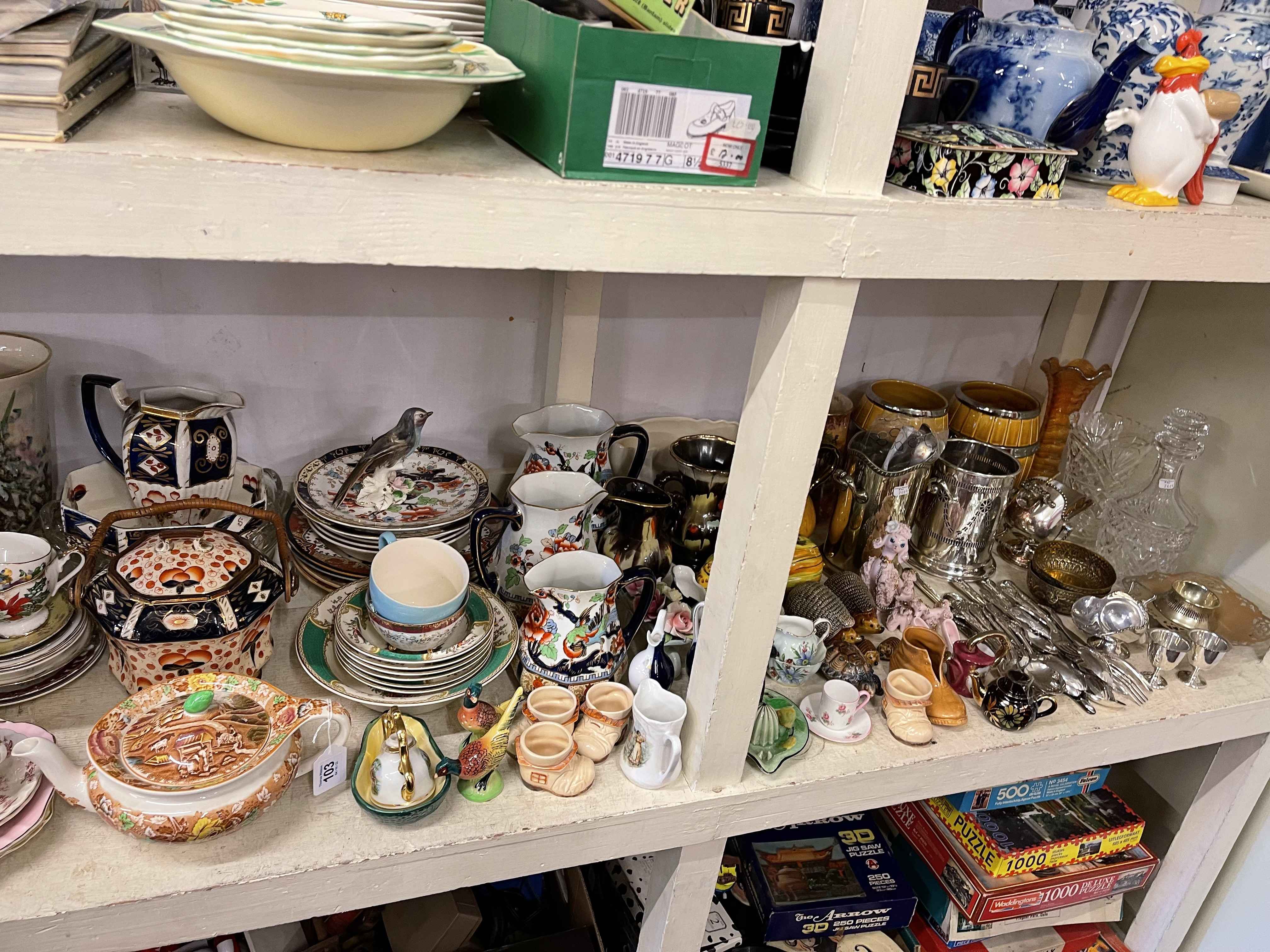 Collection of Victorian decorative pottery, metalwares, Wade, radio, records, etc. - Image 3 of 3