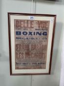 Framed 1935 boxing flyer for Belle Vue, Manchester.