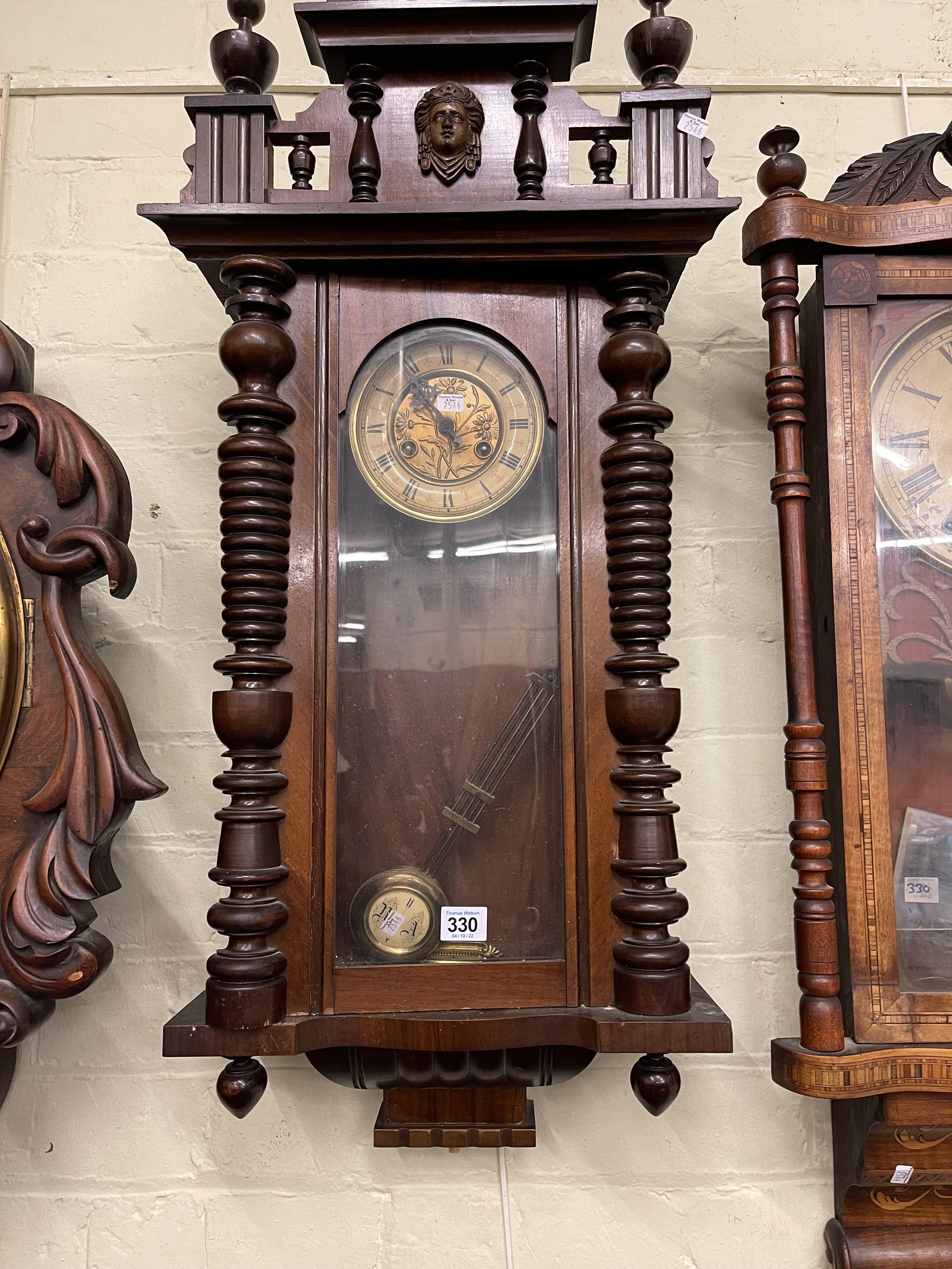 Victorian mahogany fusee wall clock, - Bild 5 aus 6