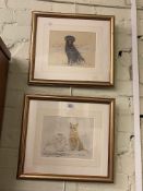 Gill Evans, two limited edition prints, Ginger Cat and Retriever, framed.