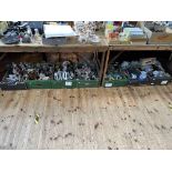 Seven boxes of figurines, Diecast toy models, glass, etc.