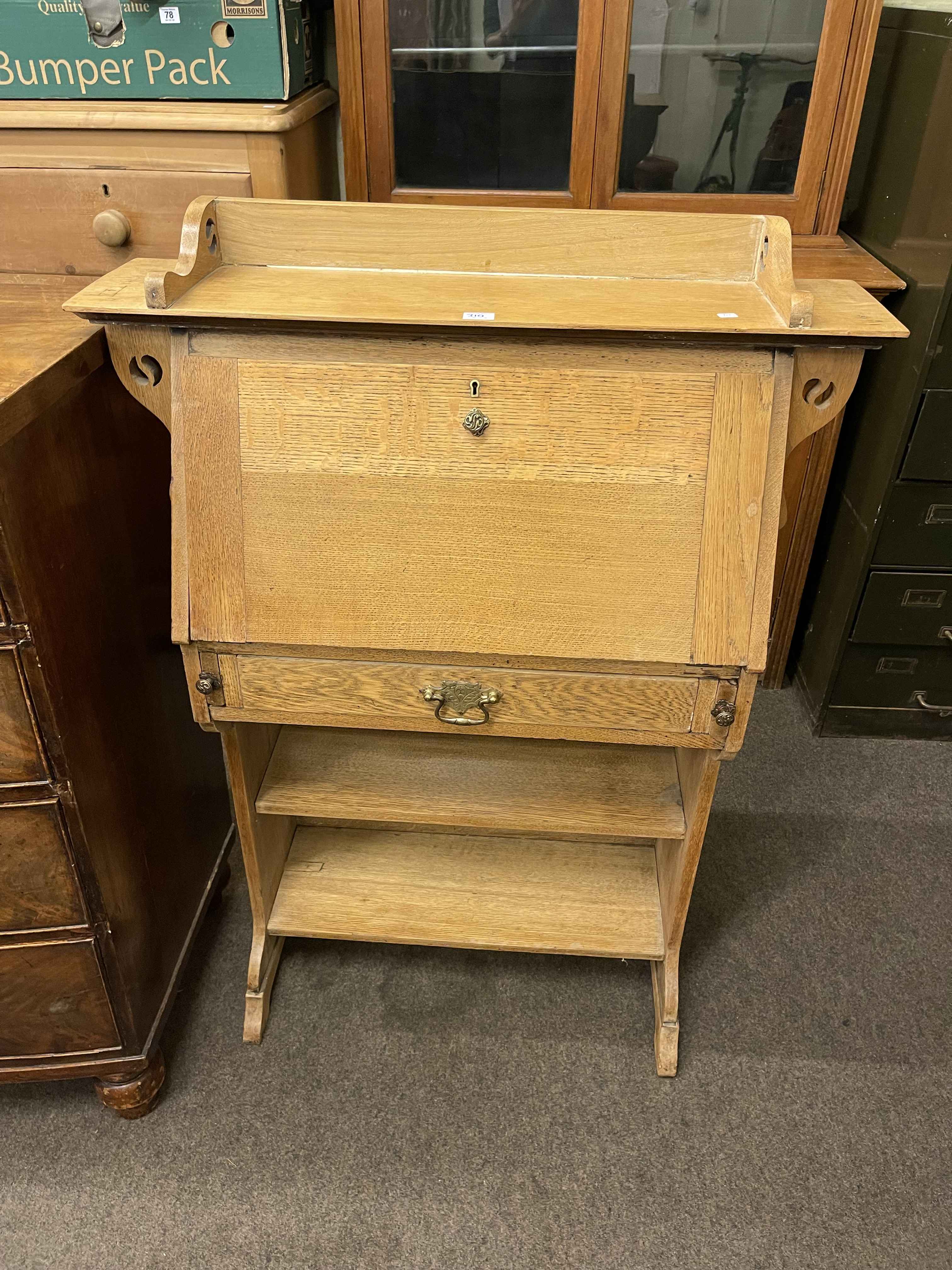 Edwardian four door cabinet bookcase and early 20th Century oak bureau (2). - Image 2 of 2