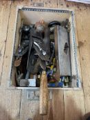 Box of joiners tools including brace, planes etc.