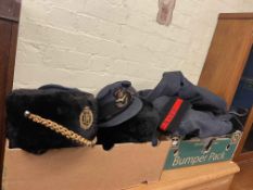 Collection of mainly RAF military clothing inc uniform jacket, RAF bandsman busby hats,