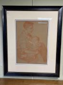 Norman Cornish (1919-2014), Father and Baby, brown chalk and sanguine, 38cm by 27cm, framed.
