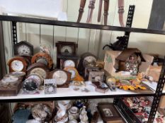 Large collection of clocks, also vintage cameras, first aid box, etc.