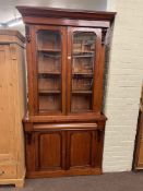 Victorian mahogany glazed door cabinet bookcase, 206cm by 107cm by 37.5cm.