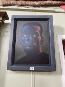 Graham McKean, Black and Blue, portrait of the boxer Nigel Benn, 40cm by 30cm, framed.