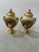 Pair Aynsley Orchard Gold vases and covers, signed D. Jones, 21.5cm.
