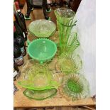 Ten pieces of vintage green glass.