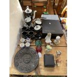 Royal Albert Night and Day coffee set, Thomas Webb tumblers, Beatrix Potter figures, plaque,
