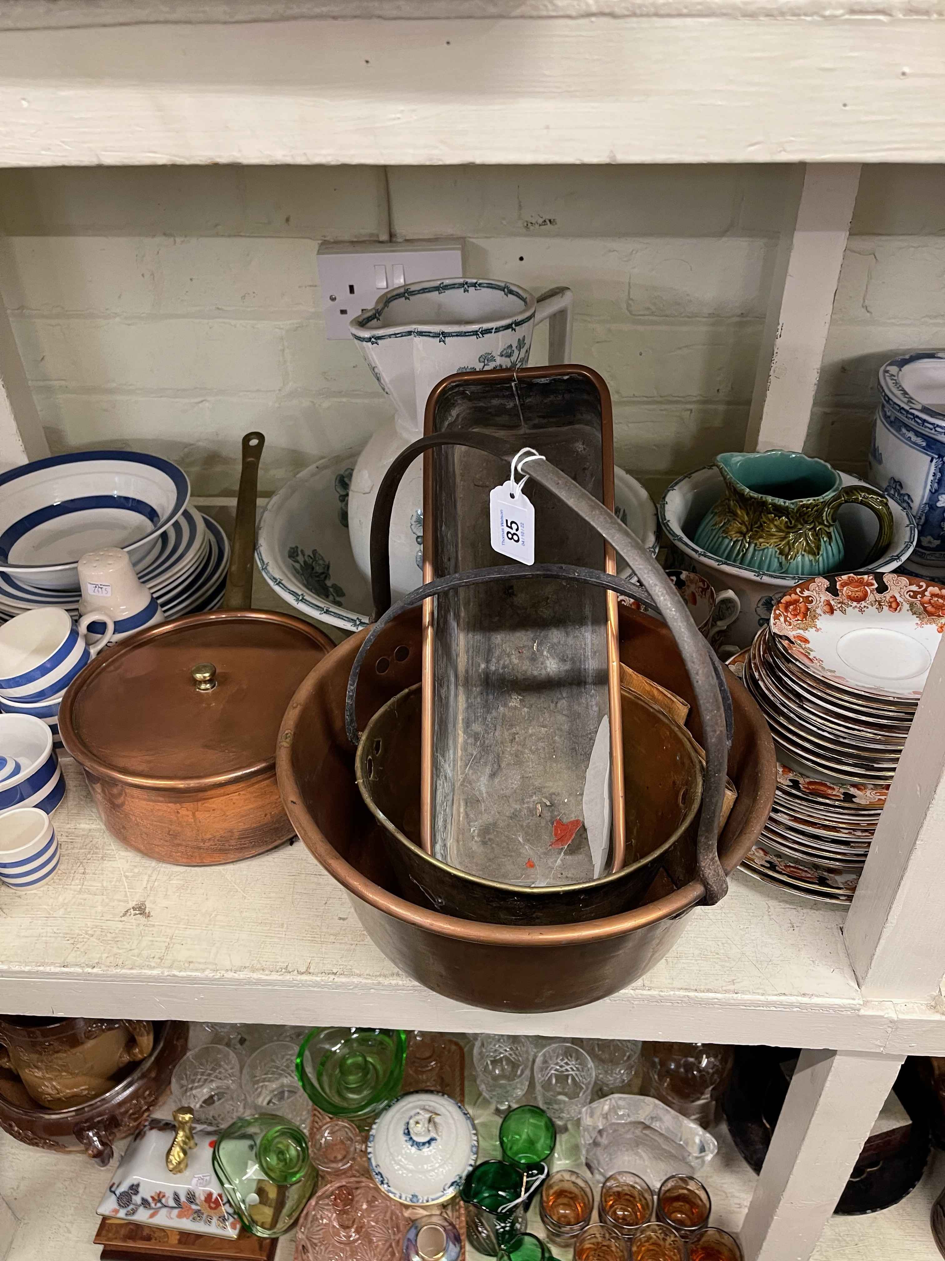 Collection of Victorian porcelain, Oriental teawares, copper and brass wares, wash bowl and jug, - Bild 2 aus 2