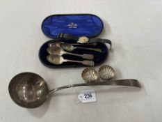Irish silver ladle by Michael Keating, Dublin 1786, together with four silver spoons,