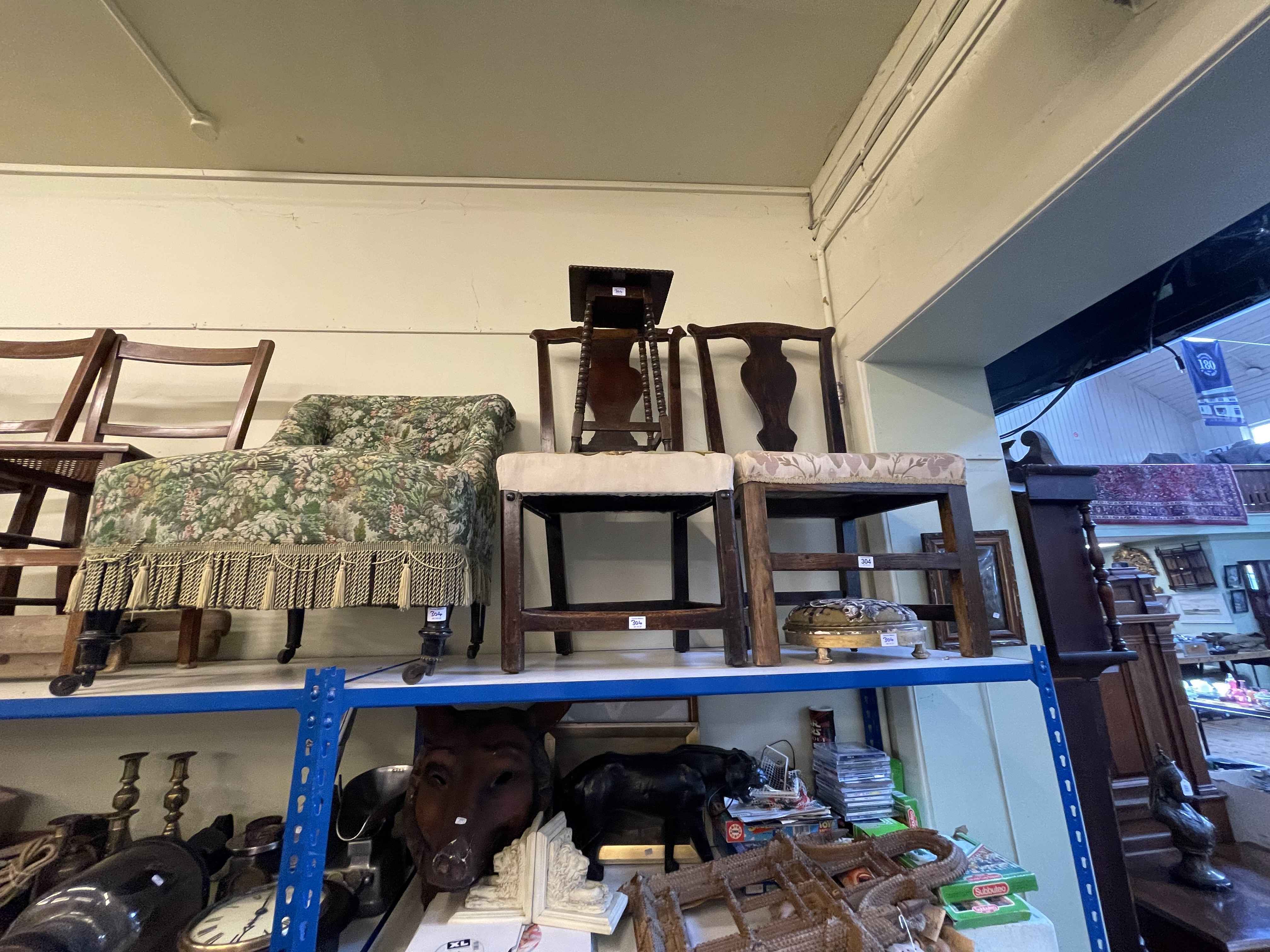 Two antique oak side chairs, Victorian nursing chair, two pairs of bedroom chairs, two stools, - Image 2 of 3