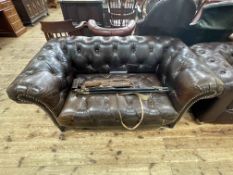 Barker & Stonehouse brown deep buttoned and studded leather Chesterfield settee,