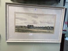 Angus Rands, landscape, watercolour, 25cm by 53cm, framed.