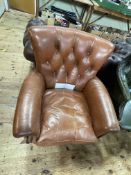Laura Ashley tan button backed leather armchair.