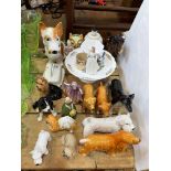 Sylvac and other dogs, Poole table lamp, figures, etc.
