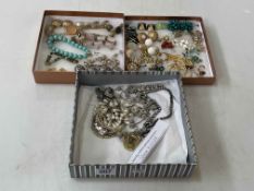 Three boxes of costume jewellery (some gold and silver).