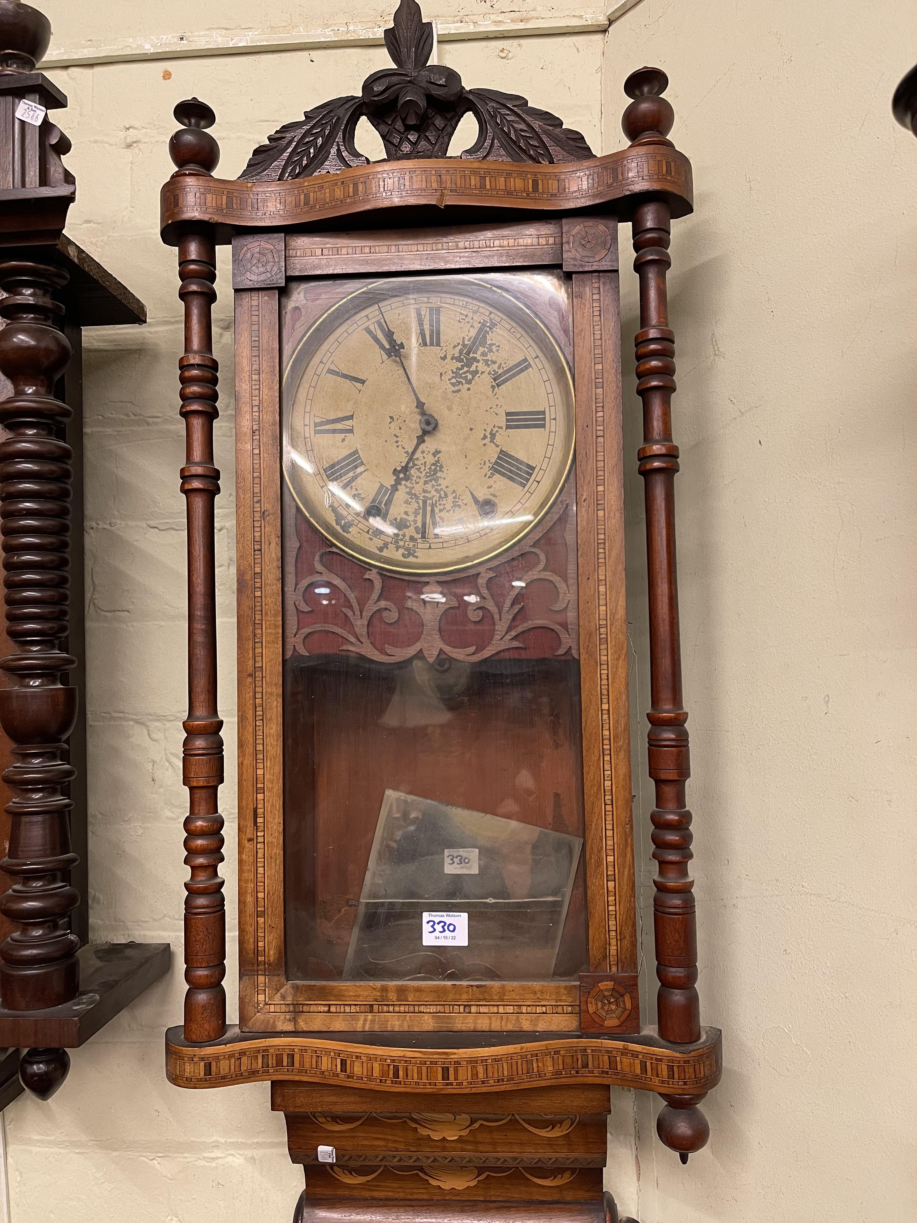 Victorian mahogany fusee wall clock, - Bild 6 aus 6