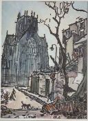 Norman Cornish (1919-2104), Church and Derelict Buildings, probably flo-master pen and ink,