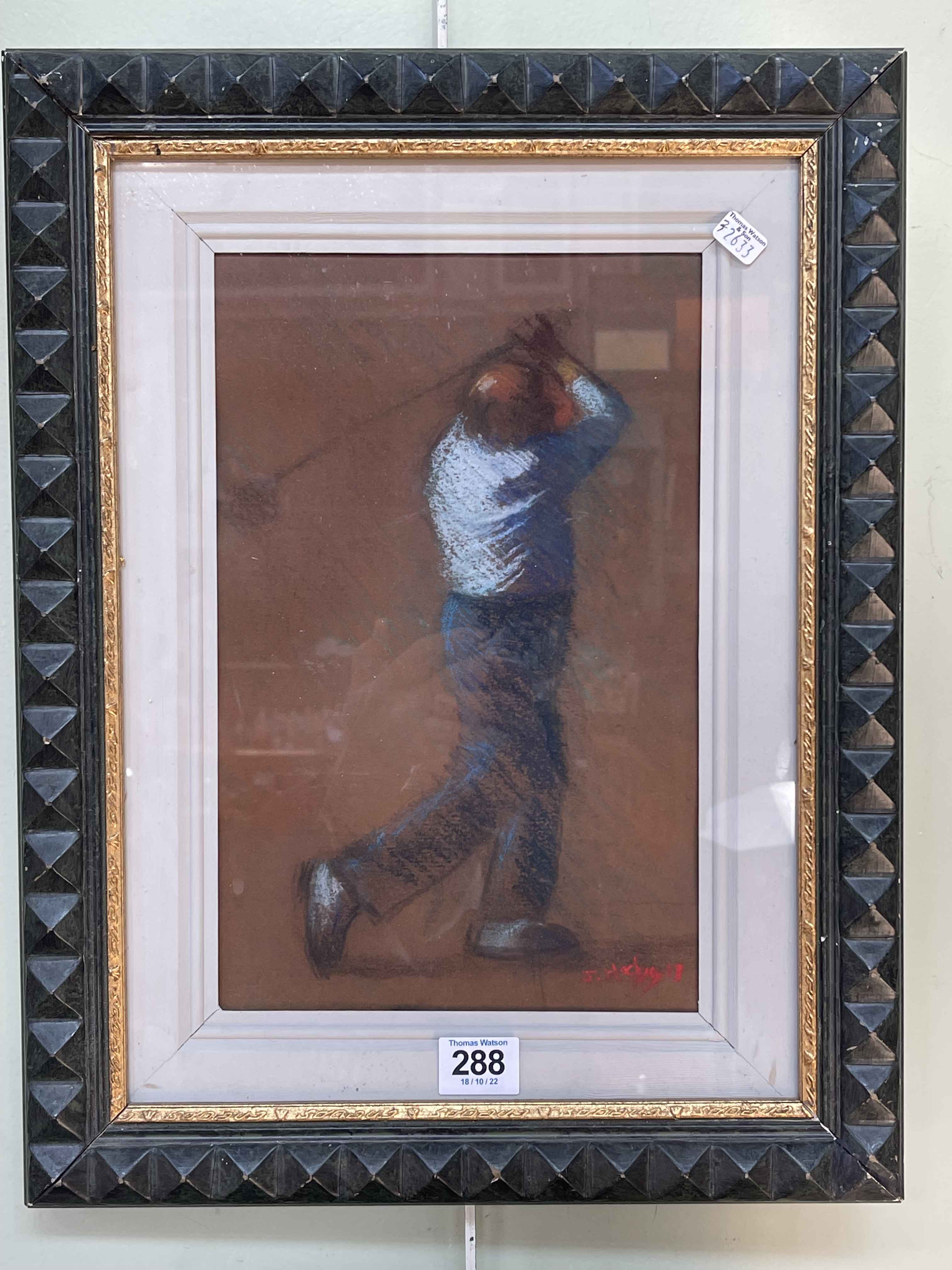 John Mackie, Study of a Golfer, pastel, signed lower right, 29cm by 18.5cm, in glazed frame.