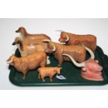 Beswick and USSR Afghan Hounds, three Beswick Hereford Bulls and Calf.