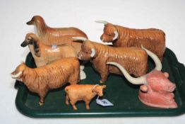 Beswick and USSR Afghan Hounds, three Beswick Hereford Bulls and Calf.