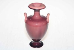 Linthorpe Pottery two handled vase in plum glaze, shape no. 359, 19.5cm.