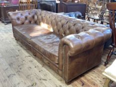 Barker & Stonehouse Halo deep buttoned Chesterfield settee in Riders Nut leather,