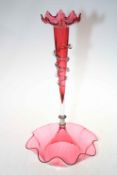 Large ruby glass trumpet epergne, 47cm.