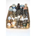 Large collection of glass, china and metal match strikers and holders including silver topped,