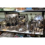 Collection of silver plated wares including teapots, serving trays, tureens, etc.