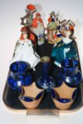Staffordshire spill vase and three figures, two Royal Doulton figures 'Janine' and 'Nancy',